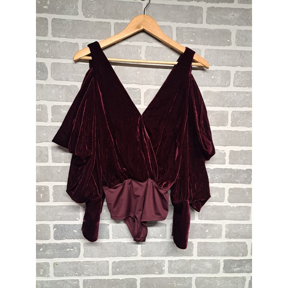 House Of Harlow 1960 Revolve Womens Velvet Burgandy V-Neck Bodysuit Size XXS